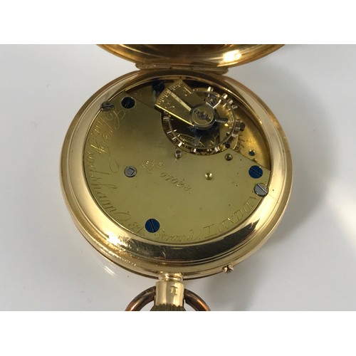 870 - CHAS. FRODSHAM, LONDON, GENTS 18ct GOLD HALF HUNTER POCKET WATCH, NUMBER 07028, ENAMELLED DIAL, ROMA... 