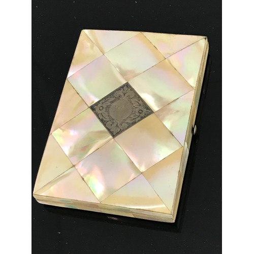 499 - MOTHER OF PEARL CARD CASE WITH SILVER CARTOUCHE