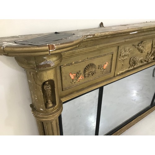 86 - IMPRESSIVE OVER MANTLE MIRROR DECORATED WITH CLASSICAL SCENES, APPEARS TO HAVE ORIGINAL PLATES, AF A... 