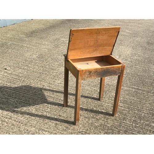 24 - CHILD’S SCHOOL DESK WITH HINGED TOP AND INK WELL