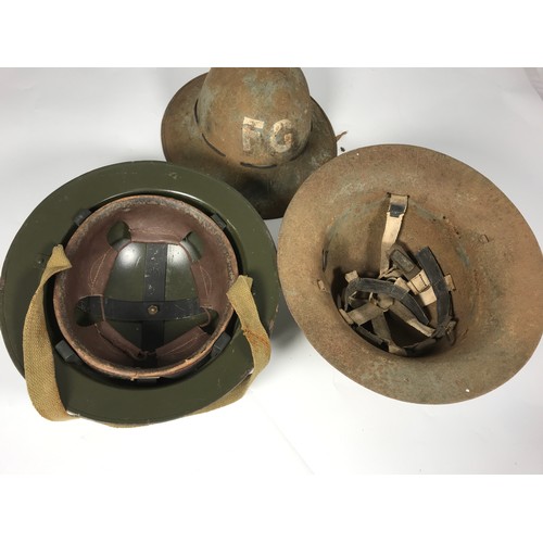 197 - 3 STEEL HELMETS, ONE MARKED FG,