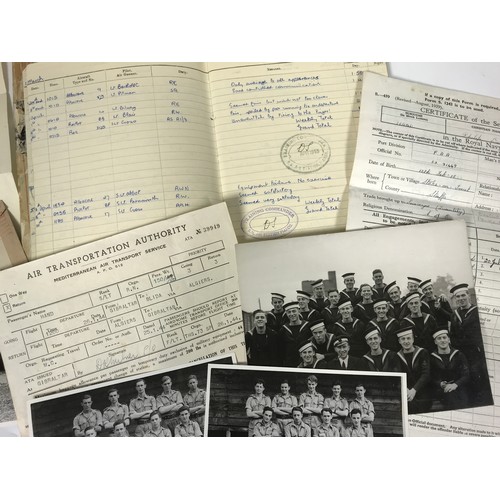 181 - WW2 OBSERVERS & AIR GUNERS FLYING LOG BOOK TO LT (A) RNVR PHILIP W HAND 140651, 1943-45. PHOTOGRAPHS... 