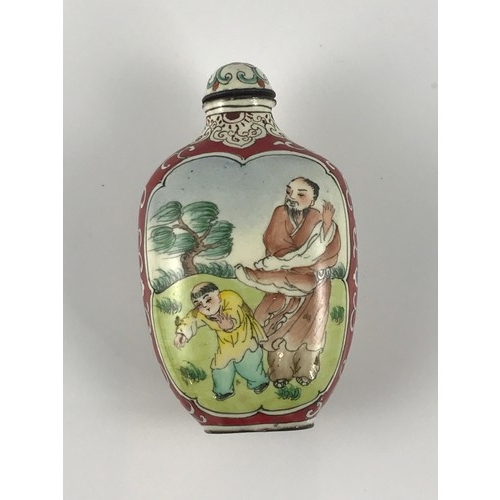 448 - ORIENTAL CLOISONNÉ SNUFF BOTTLE WITH ENAMELLED DECORATION