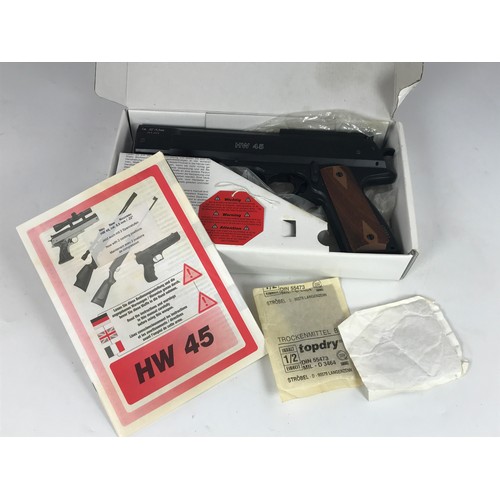 240 - WEIHRAUCH 0.22 CAL. HW45 AIR PISTOL, BOXED WITH INSTRUCTIONS ETC. APPEARS AS NEW AND WE ARE ADVISED ... 