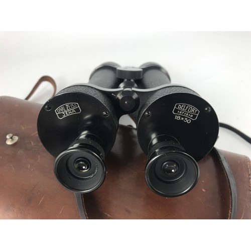 224 - PR. CARL ZEISS 18 X 50 DELFORT BINOCULARS, S/N 1271510, IN ORIGINAL CASE MARKED CARL ZEISS JENA