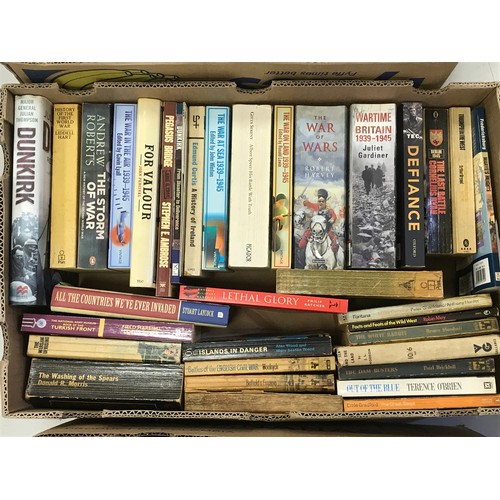 210 - QUANTITY OF 3 BOXES OF WWII BOOKS AND HISTORY OF WORLD OF WARS, LARGE QUANTITY INCLUDING AMERICAN HI... 