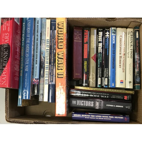 210 - QUANTITY OF 3 BOXES OF WWII BOOKS AND HISTORY OF WORLD OF WARS, LARGE QUANTITY INCLUDING AMERICAN HI... 