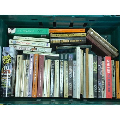 211 - 4 BOXES/TRAYS OF PREDOMINATELY PAPERBACK TITLES AND BOOKS (4)