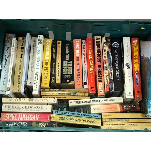 211 - 4 BOXES/TRAYS OF PREDOMINATELY PAPERBACK TITLES AND BOOKS (4)