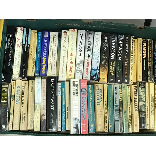 211 - 4 BOXES/TRAYS OF PREDOMINATELY PAPERBACK TITLES AND BOOKS (4)