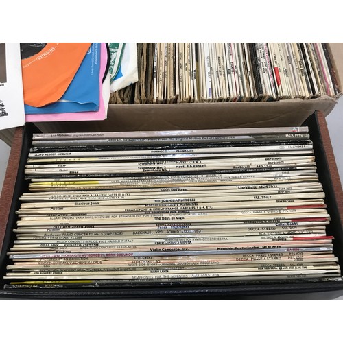 4 - RECORD BOX & BOX WITH COLLECTION OF PRIMARILY CLASSICAL, MUSICAL, FOLK LP RECORDS APPROX. 100 IN TOT... 