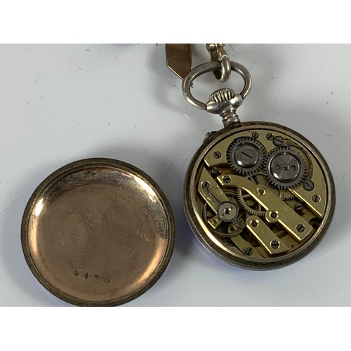 815 - LADIES GUILLOCHE ENAMELLED FOB WATCH INDISTINCTLY STAMPED TO CASE, POSSIBLY 375, WHITE GOLD? 27mm di... 