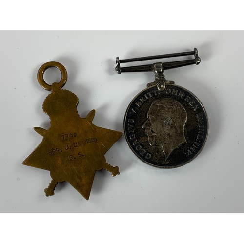 174 - BRITISH WAR MEDAL TOGETHER WITH A 1914/15 STAR AWARDED TO 775 SPR.J.JONES, R.E. ROYAL ENGINEERS.