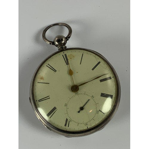 825 - SILVER KEY WIND OPEN FACE POCKET WATCH