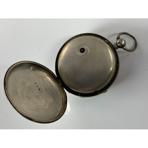 825 - SILVER KEY WIND OPEN FACE POCKET WATCH