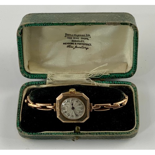 823 - LADIES 9CT GOLD ROLEX SQUARE CASE WRIST WATCH WITH EXPANDING STRAP, APPROX. 21g GROSS