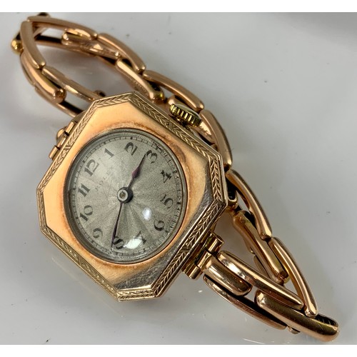 823 - LADIES 9CT GOLD ROLEX SQUARE CASE WRIST WATCH WITH EXPANDING STRAP, APPROX. 21g GROSS