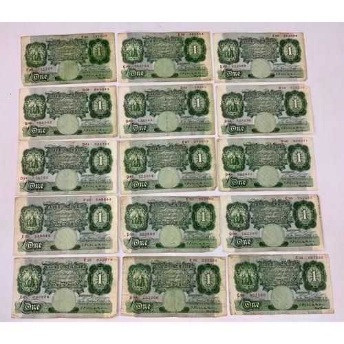 703 - COLLECTION OF 15 MAHON BANK OF ENGLAND £1 NOTES C-F PREFIX