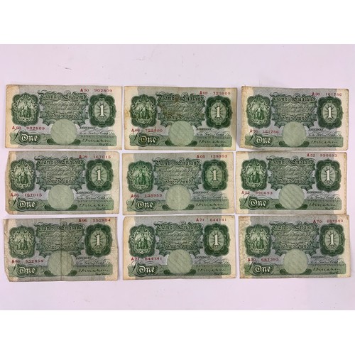 701 - COLLECTION OF 9 MAHON BANK OF ENGLAND £1 NOTES A PREFIX