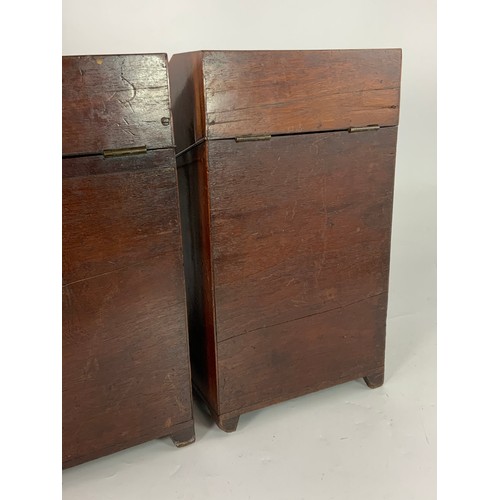 509 - PR. VERY GOOD QUALITY GEORGE III FLAME MAHOGANY KNIFE BOXES, EACH HAVING A FITTED INTERIOR AND HINGE... 