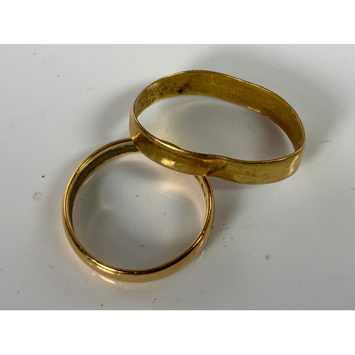 766 - TWO, 22 CARAT GOLD WEDDING BANDS APPROX. 4.6g