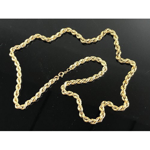 729 - 9ct GOLD ROPE NECKLACE, APPROX. 14.7g, 62.5 cm