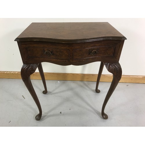 1295 - MODERN REPRO BOW FRONTED SIDE TABLE, WITH CABRIOLE STYLE LEGS 58 cm.