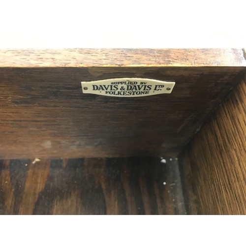 1294 - 20th CENTURY FALL FRONT OAK BUREAU ON STAND WITH DAVIS & DAVIS LTD. FOLKESTONE IVORINE LABEL TO DRAW... 