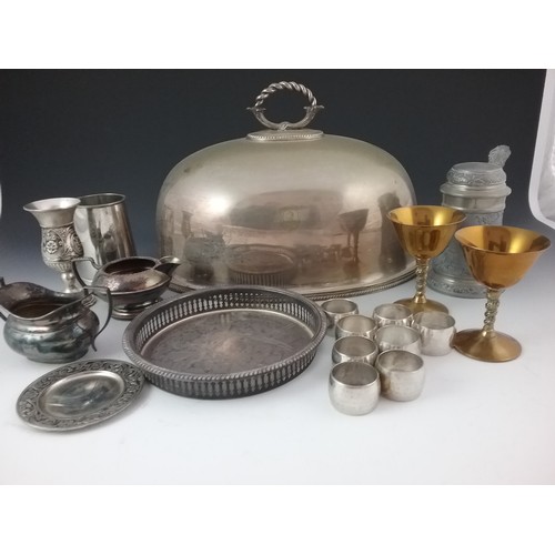 3306 - QUANTITY MISC PLATED WARE INCLUDING MEAT DOME, NAPKIN RINGS, GOBLETS ETC