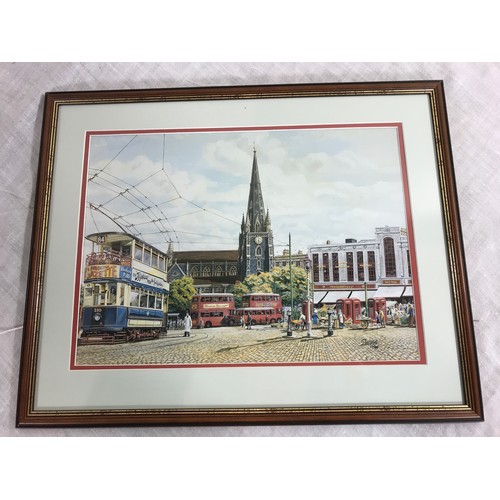 17 - 4 FRAMED TRAM PRINTS, BIRMINGHAM RELATED, TRAM TERMINUS RUBERY, TRAMS AT NIGHT BY CALVERT,  TRAMS OU... 