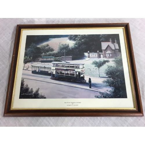 17 - 4 FRAMED TRAM PRINTS, BIRMINGHAM RELATED, TRAM TERMINUS RUBERY, TRAMS AT NIGHT BY CALVERT,  TRAMS OU... 