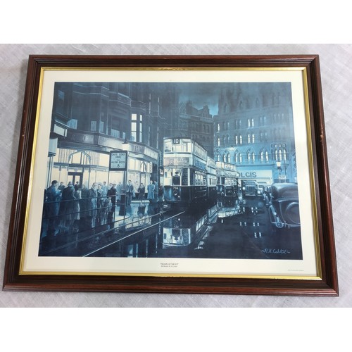 17 - 4 FRAMED TRAM PRINTS, BIRMINGHAM RELATED, TRAM TERMINUS RUBERY, TRAMS AT NIGHT BY CALVERT,  TRAMS OU... 