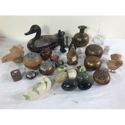 1777 - MISC. ITEMS INCLUDING TREEN, BRASS WARE, MARBLE EGGS, ETC.