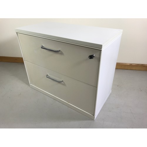 1317 - WIDE METAL 2 DRAWER FILING CABINET WITH KEY, APPROX. 90 cm WIDE