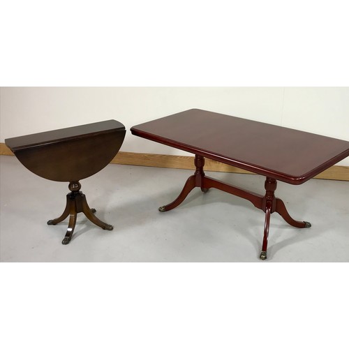 1320 - REPRO RECTANGULAR COFFEE TABLE TOGETHER WITH AN OCCASIONAL TABLE WITH ROUND DROP LEAF TOP