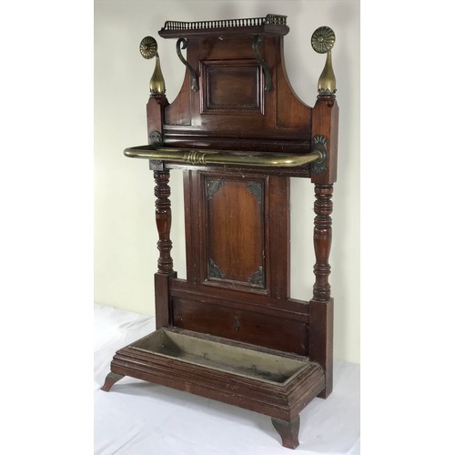 1239 - GOOD QUALITY VICTORIAN MAHOGANY STICK STAND WITH BRASS FITTINGS AND APPLIED REGISTERED DESIGN LABEL