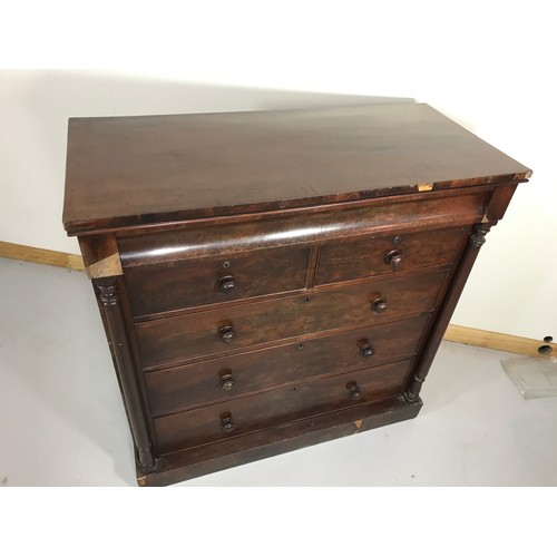 1235 - VICTORIAN MAHOGANY CHEST OF 2 OVER 3 DRAWERS WITH FURTHER FRIEZE TOP DRAWER AND TURNED COLUMN SUPPOR... 