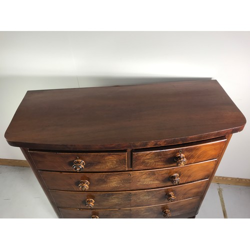 1305 - VICTORIAN BOW FRONT MAHOGANY CHEST OF 2 OVER 3 DRAWERS