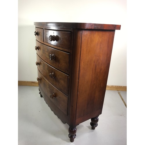 1305 - VICTORIAN BOW FRONT MAHOGANY CHEST OF 2 OVER 3 DRAWERS