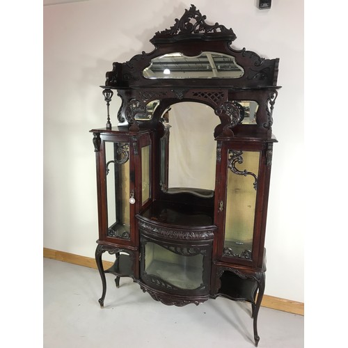 1311 - ORNATE, EDWARDIAN MAHOGANY MIRROR BACK DISPLAY CABINET