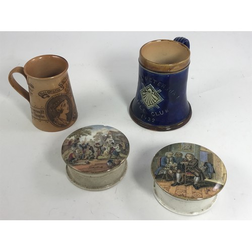 1663 - 2 PRATT WARE POT LIDS, UNUSUAL ROYAL DOULTON VICTORIA THAMES DITTON JUBILEE TANKARD DATED 1897 AND A... 