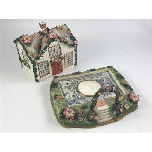 1665 - IMPRESSIVE STAFFORDSHIRE COTTAGE WARE CHEESE DISH AND STAND