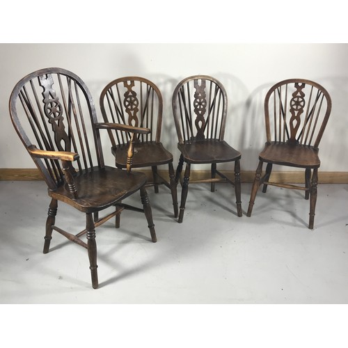 1131 - SET OF 4 (3 PLUS CARVER) WHEEL BACK DINING CHAIRS