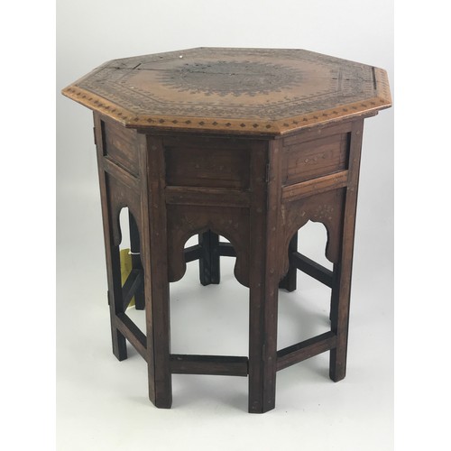 1117 - OCTAGONAL TOP TURKISH/INDIAN OCCASIONAL TABLE WITH FOLDING BASE