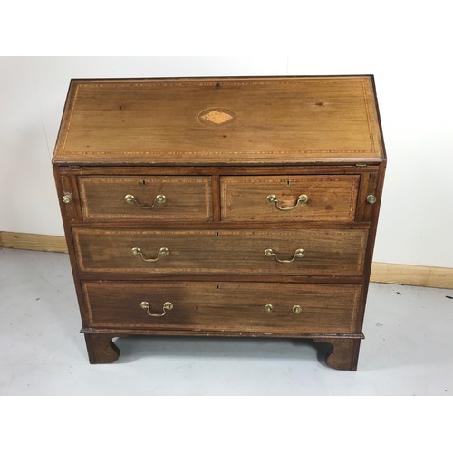 1080 - INLAID MAHOGANY FALL FRONT BUREAU WITH SHELL INLAY ON BRACKET FEET