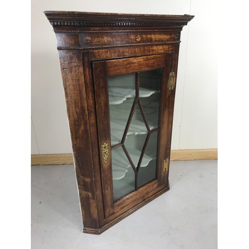 1079 - GEORGIAN INLAID OAK GLAZED HANGING CORNER CABINET