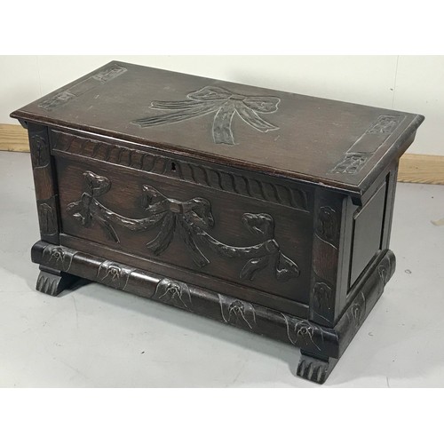 1143 - CARVED OAK BLANKET BOX, approx. 92 w x 46 d x 51 h cm