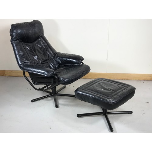 1082 - (TRADE ONLY) TETRAD RETRO STYLE BLACK LEATHER RECLINING OFFICE CHAIR AND MATCHING FOOT STOOL