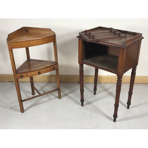 1091 - CORNER WASH STAND AND A MAHOGANY POT CUPBOARD DOOR WITH DUMMY DRAWERS DETACHED ON TURNED LEGS