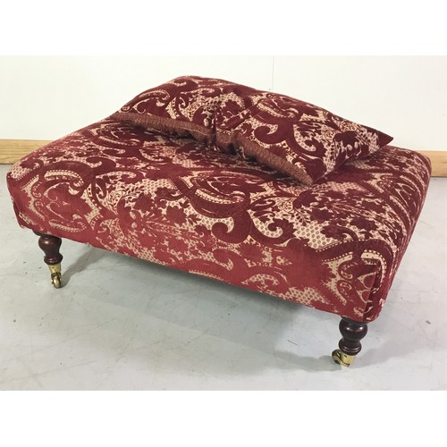 1053 - RED UPHOLSTERED FOOTSTOOL, APPROX. 95 x 60 cm